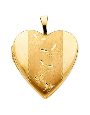 14K Yellow Gold Heart Locket with Butterfly Accents