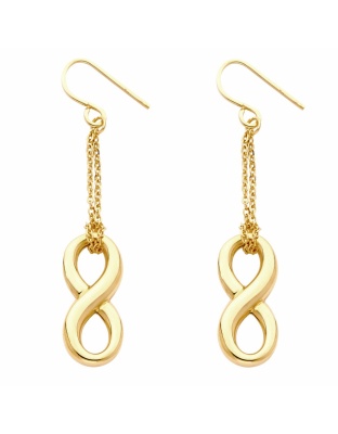 14K Yellow Gold Hollow Infinity Hanging Earrings