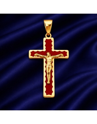 14K Yellow Gold Enamel Cross Pendant