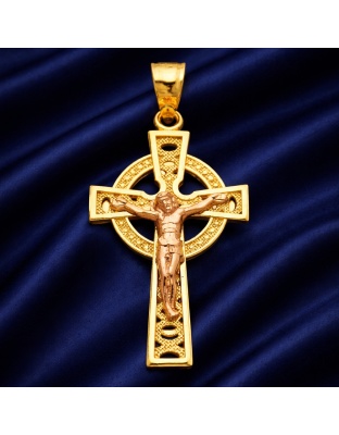 14K Two Tone Gold Crucifix Pendant