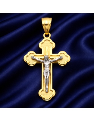 14K Two Tone Gold Crucifix Pendant