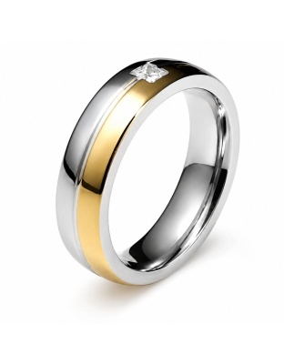 14K 2Tone Gold Comfort Fit Wedding Band with Natural Diamond (4mm)
